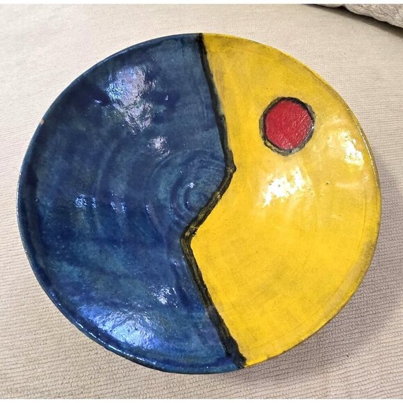 Handcrafted Native American Ceramic Bowl With Sun & Waves  10"W x 4" Tall - Picture 2 of 10